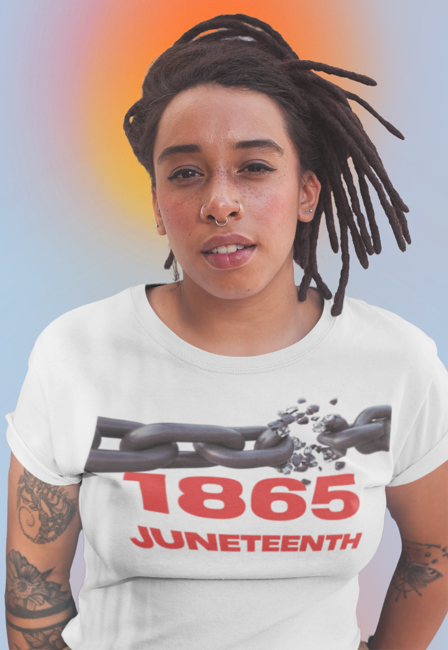 Breaking the chain, 1865 Juneteenth commemoration, white t-shirt