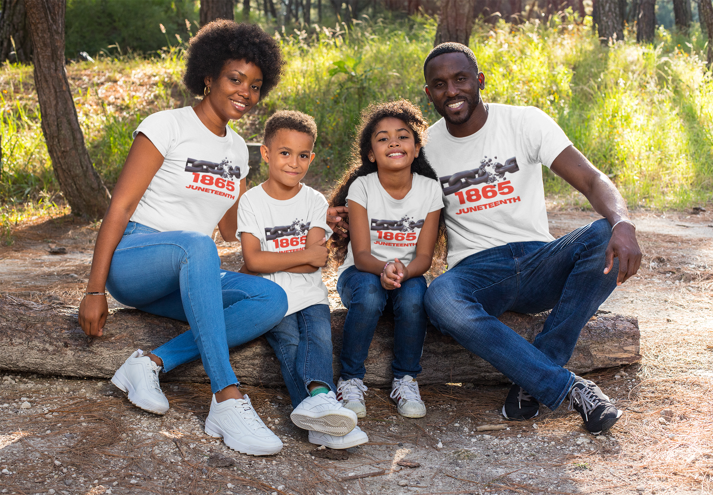 Breaking the chain, 1865 Juneteenth commemoration, Family, white t-shirt