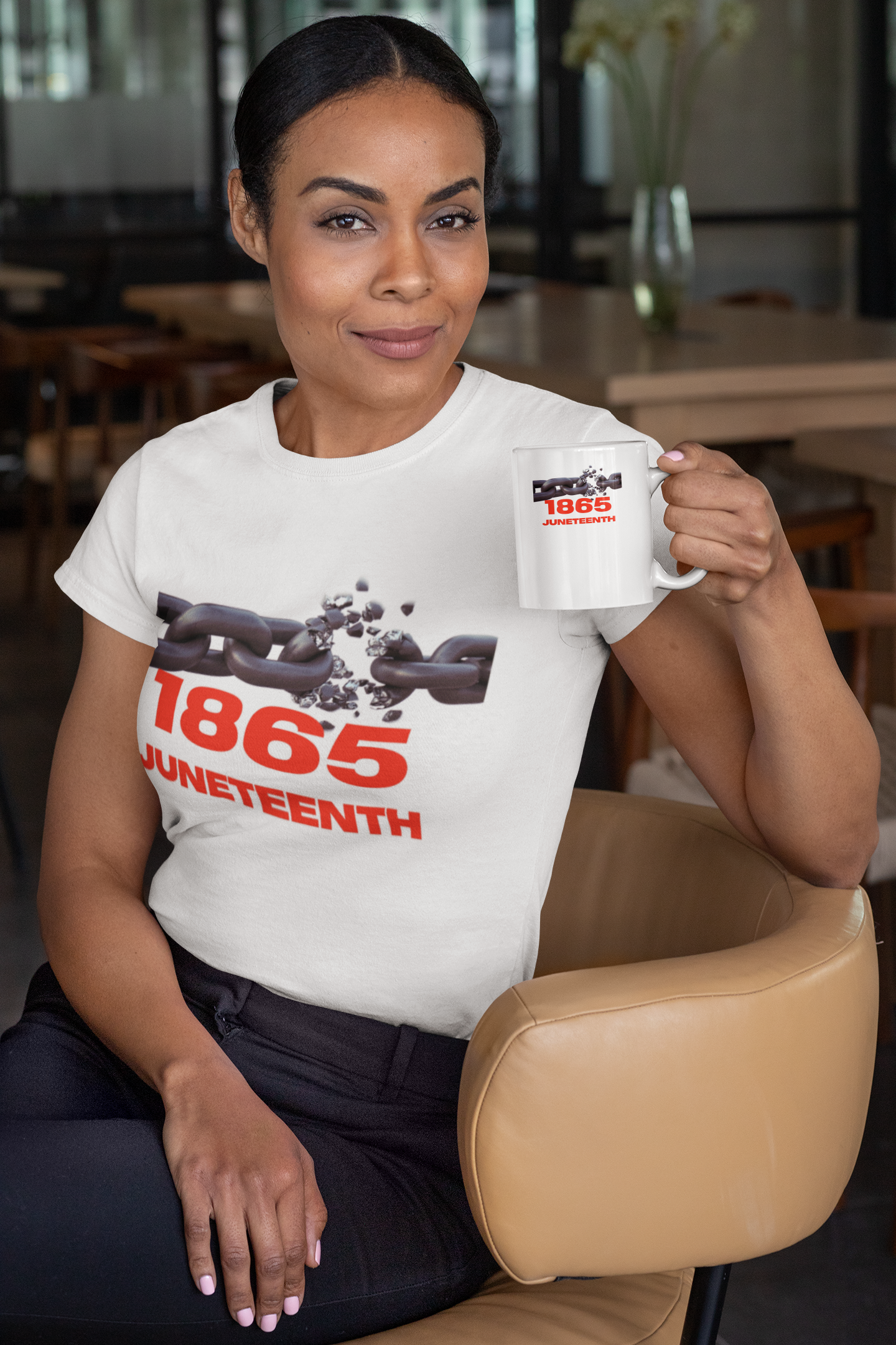 Breaking the chain, 1865 Juneteenth commemoration, white t-shirt