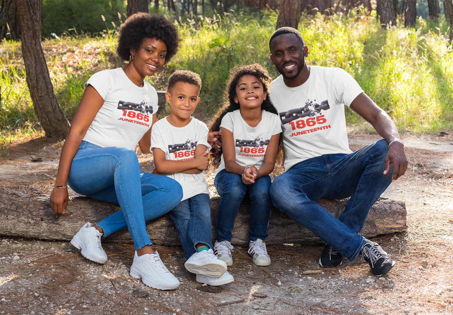 Breaking the chain, 1865 Juneteenth commemoration, Family, white t-shirt 