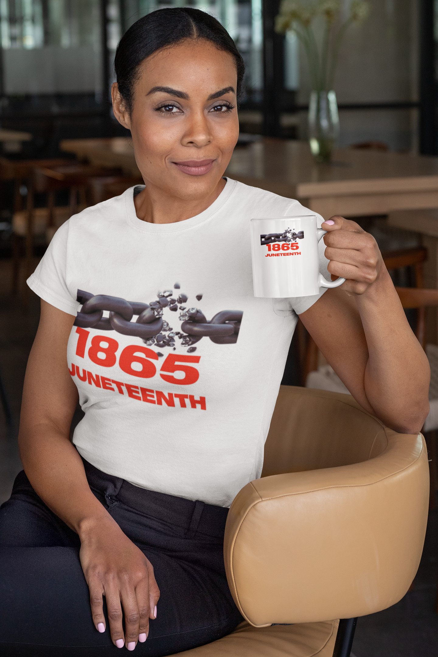 Breaking the chain, 1865 Juneteenth commemoration, white t-shirt 