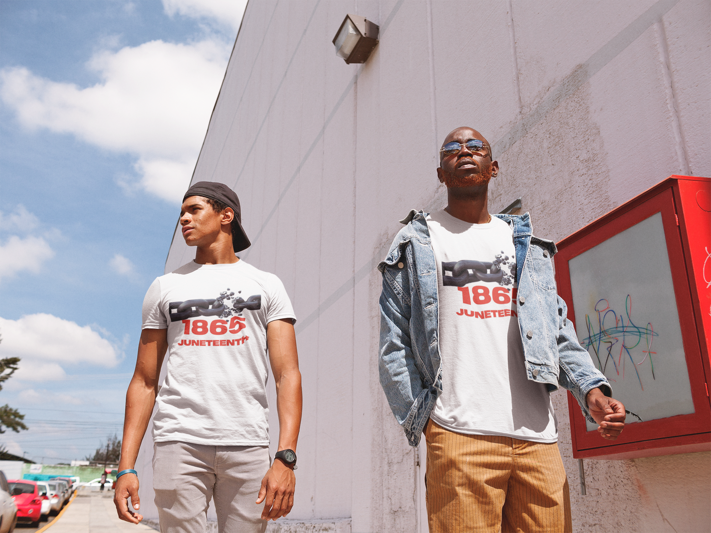 Breaking the chain, 1865 Juneteenth commemoration, white t-shirt 