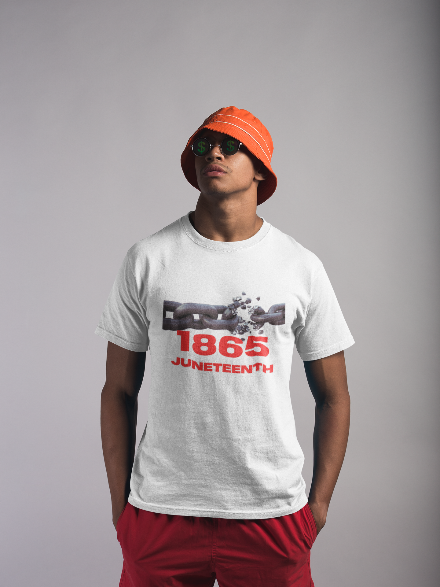 Breaking the chain, 1865 Juneteenth commemoration, white t-shirt 